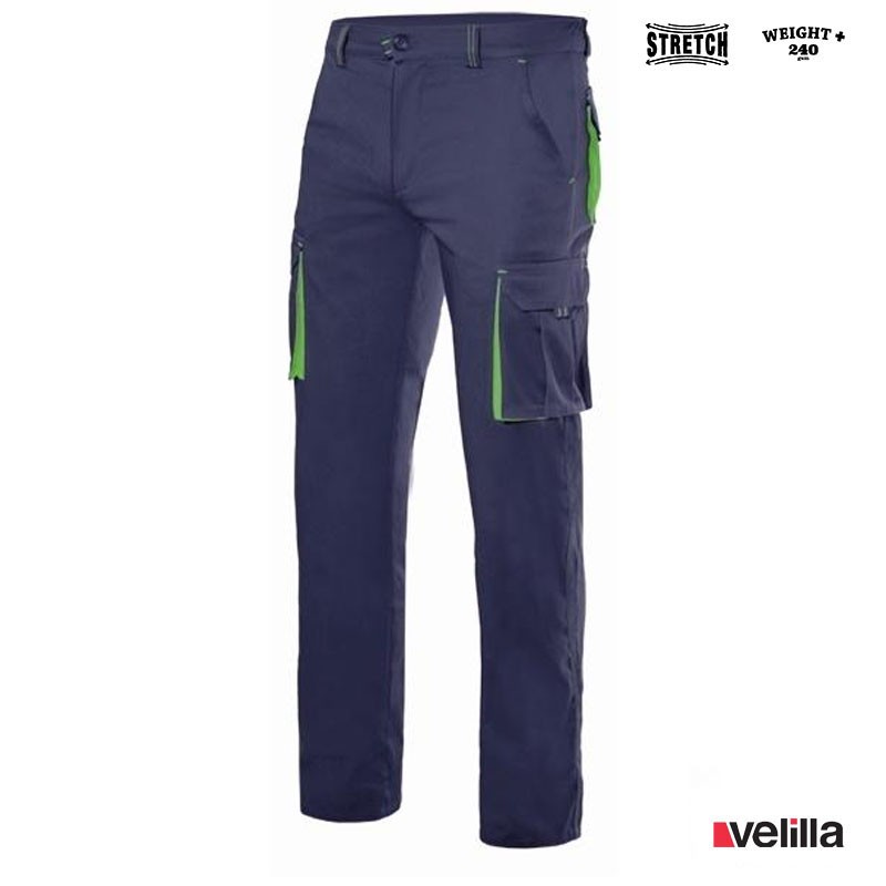 Pantalón stretch bicolor Velilla Ref. 103024S - Marino/Verde lima